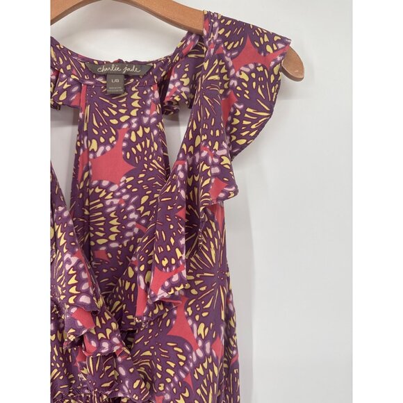 Charlie Jade Purple Sleeveless Floral Silk Dress size large boho - Picture 5 of 6